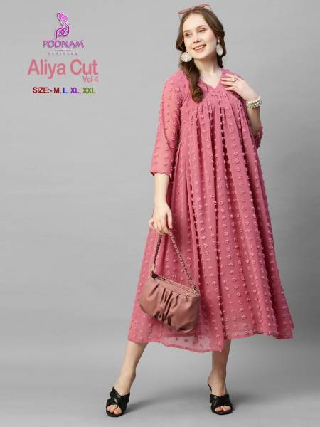 Aliya Cut Vol 4 By Poonam Georgette Party Wear Kurtis

